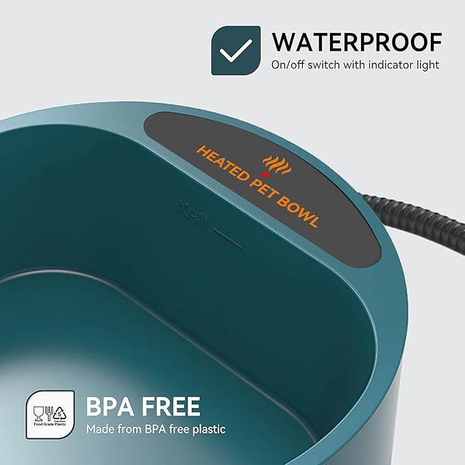 PETLESO Heated Dog Bowl, Heated Water Bowl for Outdoor Cats, Winter Dog Water Dish with AntiBite Wire Heating Chicken Waterer Smart Thermal Bowl for Rabbits Birds Feral Animals, 35W 2.2L