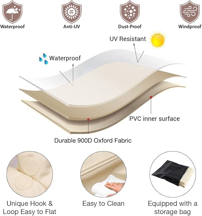 Tuyeho Patio Chair Cover 2 Pack, 38 x 31 x 30 inch, 900D Heavy Duty Outdoor Adirondack Chair Cover, Waterproof & Weather Resistant for Your Patio Lounge Deep Seat Chair (Beige & Brown)