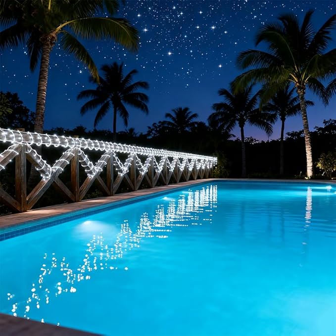 Solar Fairy Lights 33Ft 100 LED Rope Lights for Outside 8 Modes White Fairy Light Solar Outdoor for Patio Fence Party Garden Yard Home Holiday Tree Decoration.