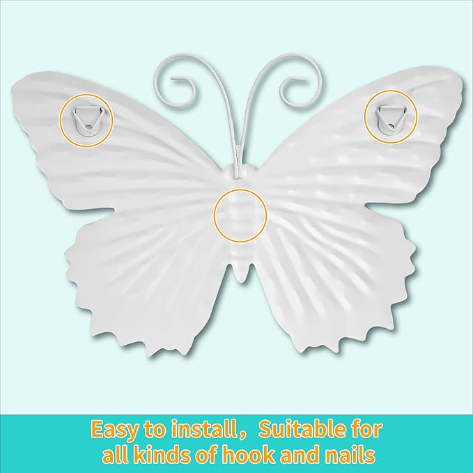 Junware 4 Pieces Metal Butterfly Wall Art Decor - 7.5" Outdoor Fence Wall Sculpture Decor, Hanging Decoration for Garden Yard Living Room Bedroom Patio Balcony, Nice Gift for Mom Friend