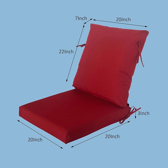 COZYVIDA Outdoor Dining Chair Cushion, Set of 1, 20" x 42",Water-Proof, UV-Resistant 1000+ Hrs, 30D Foam with Recycled Fiber Fill, YKK Zippers, Chili-TPU