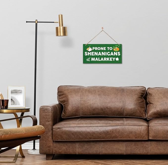 Funny St Patricks Day Wood Decor, Prone to Shenanigans and Malarkey Printed Wood Wall Art Sign, Home Signs Decor, Hanging Door Wood Sign, Irish Sign, St Patricks Day Decor, Rustic Farmhouse Wood Sign
