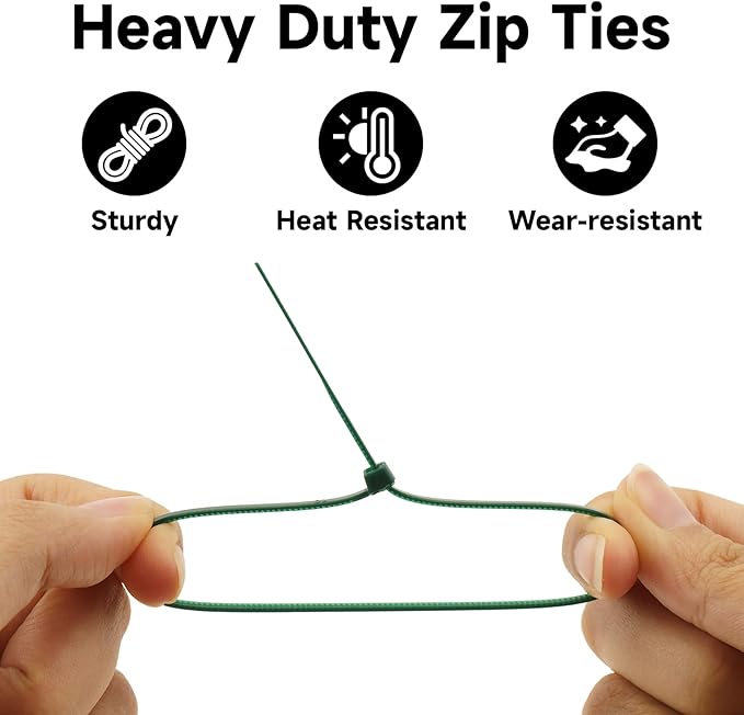 KINGLAKE GARDEN Green Zip Ties 400 PCS 12+8+6+4 Inch Heavy Duty Nylon Cable Ties 18 Lbs Zip ties Assorted Sizes 3mm Twist Ties Plastic Wire Ties for Indoor and Outdoor
