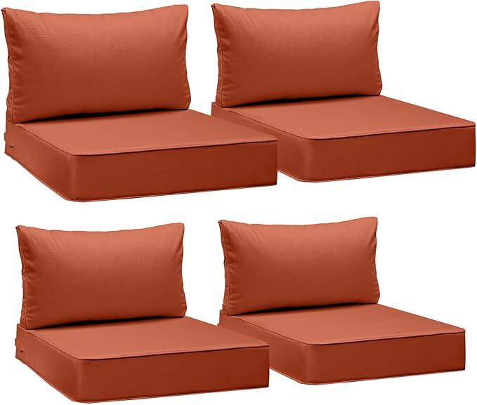 AAAAAcessories Outdoor Deep Seat Cushions, Waterproof, Fade-Resistant Patio Furniture Replacement Cushions, 25.5" x 25.5" x 5" + 25.5" x 13.5", Set of 4, Rust
