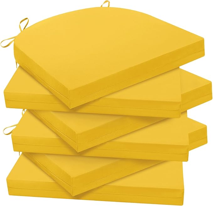 Wellsin Outdoor Chair Cushions for Patio Furniture - Patio Chair Cushions Set of 6 - Water Resistant Round Corner Outdoor Seat Cushions 17"X16"X2", Yellow