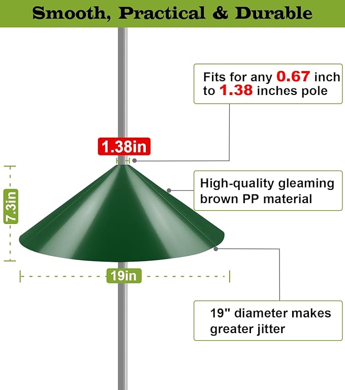 19 Inch Wide Squirrel Baffle for Bird Feeder Pole, Outside Pole Mount Stopper & Bird House Guard for Outdoor Shepherd’s Hook, Green, 1 Pack
