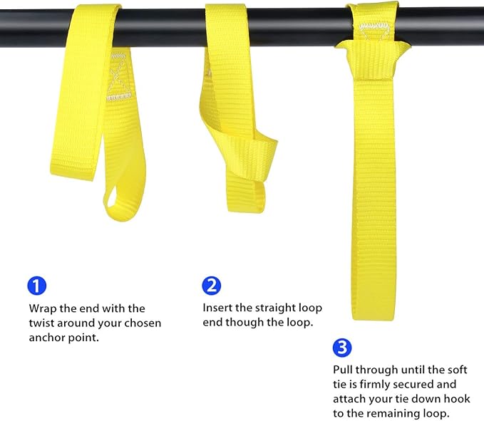 Soft Loop Tie Down Straps 1800Lbs Load Capacity, Tie Down Loops for Securing ATV UTV Motorcycles Scooters Dirt Bikes Lawn Garden Equipment Yellow (8 Pack)