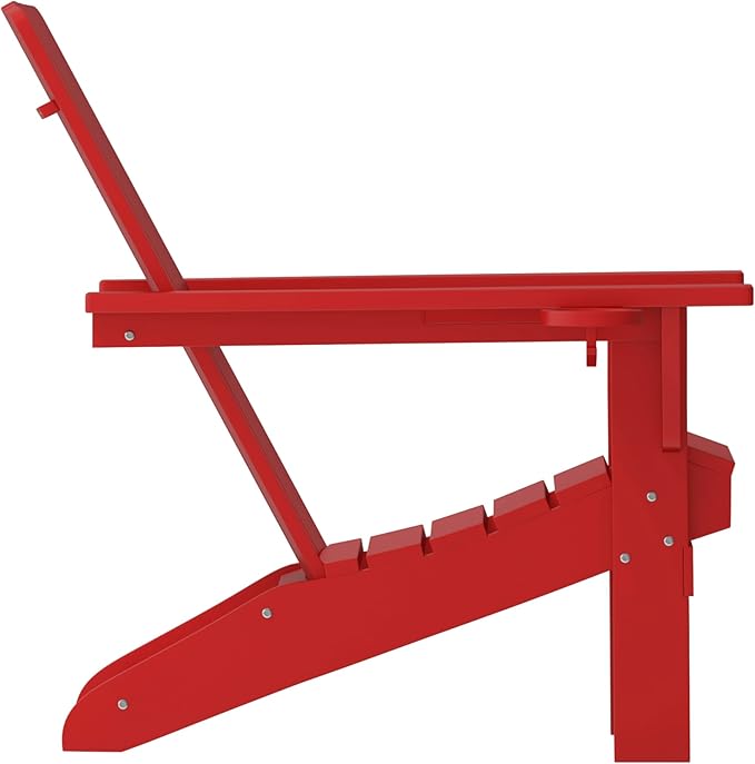Flash Furniture Halifax Adirondack Chairs with Cup Holders, Weather Resistant Poly Resin Adirondack Chairs, Set of 4, Red