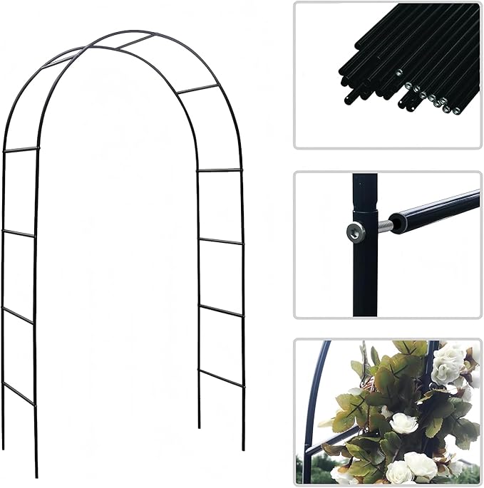 Garden Arch, Outdoor Flower Garden Arch Trellis, Sturdy Steel Arbor for Climbing Plants, Wedding Decoration, 94" H x 55" W, Black