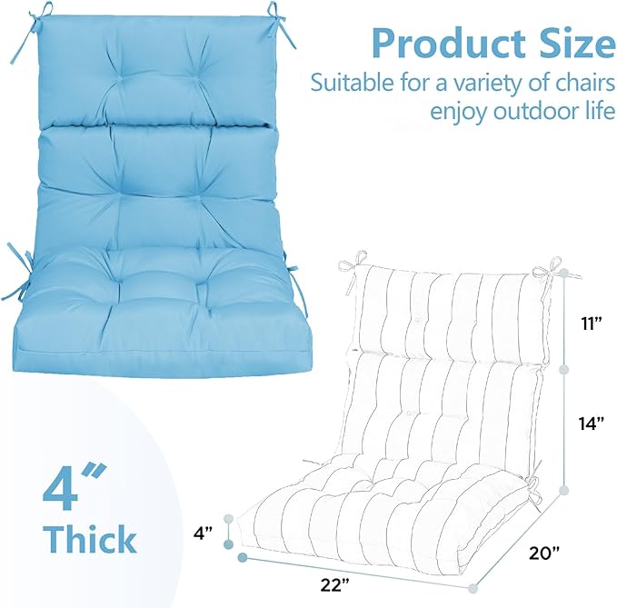 High Back Chair Cushions Set of 2, Adirondack Chair Cushion with Waterproof, Rocking Chair Cushion for Outdoor Patio, Garden Porch 45”x 22”x 4 (2, Sky Blue)