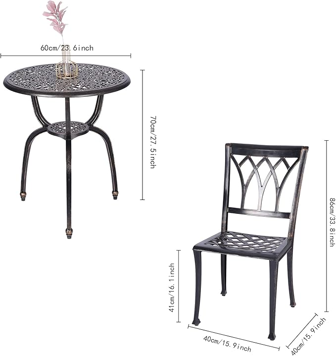 JARDIN DE CENTENNIAL 3-Piece Patio Bistro Furniture Set Cast-Aluminum Bistro Table Set for Lawn,Garden,Backyard…(Dining SETCopper)