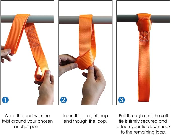 Soft Loops Tie Down Straps (4pk) 12,000lbs Max Strength 18"X1.7" Heavy Duty Motorcycle Tie Downs for use with Ratchet Strap - Secure Trailering of Motorcycles, Kayak, Jeep, ATV, UTV