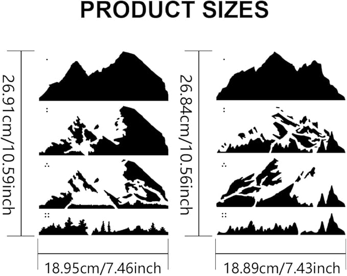 MAYJOYDIY 2pcs Layered Mountain Stencil 11.7×8.3inch Large Nature Mountain Forest Stencil Template with Paint Brush Reusable Tree Drawing Templates for Crafts Wall Art Furniture Wood Canvas