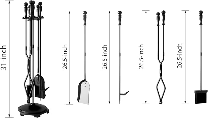 Fire Beauty Fireplace Tools Set 5 Pieces Wrought Iron Fire Tool Set for Outdoor/Indoor Fireplace Accessories Set