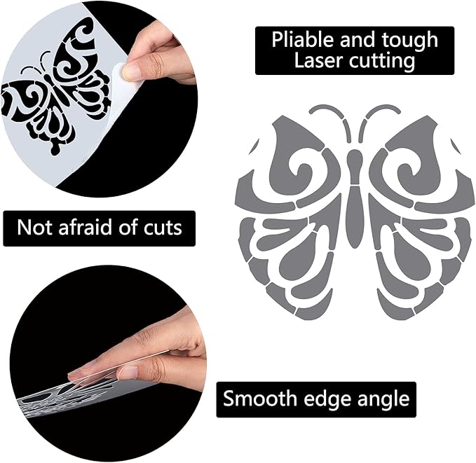 GORGECRAFT 12"X12"Butterfly Stencil Mandala Pattern Templates Reusable Templates Plastic Drawing Painting Stencils Template for Painting on Card Wall Fabric Tile Canvas Crafts DIY Home Decor