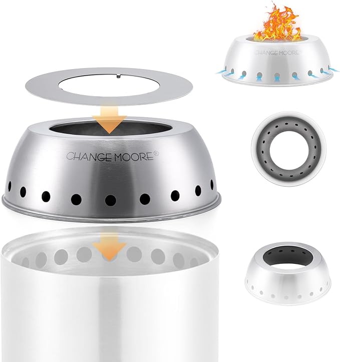 CHANGE MOORE 7'' Second Burning Smokeless Tabletop Fire Pit Cap, Fire Start for Big Fire Pit or Outdooor Use, Compatible with Solo Stove Mesa XL 7 Inch, 201 Stainless for Solo Stove Accessories