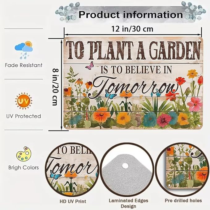Bestylez Gardening Gifts Vintage Gardening Sign To Plant A Garden is To Believe Tomorrow Tin Sign for Home Garden Greenhouse Living Room Bedroom Outdoor Yard Backyard Decor 8X12 Inch (3366)
