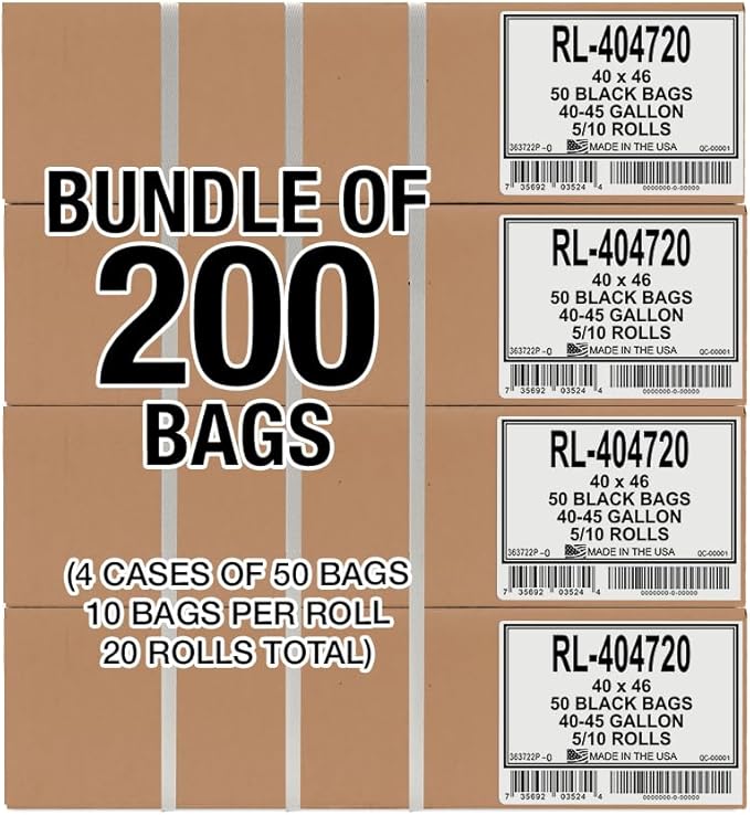 Aluf Plastics 40-45 Gallon Trash Bags (2 MIL - Pack of 200) 40" x 46" - Large Heavy Duty Can Liners - Plastic Black Garbage Bags for Lawn, Leaf, Contractor, Yard, Outdoor use