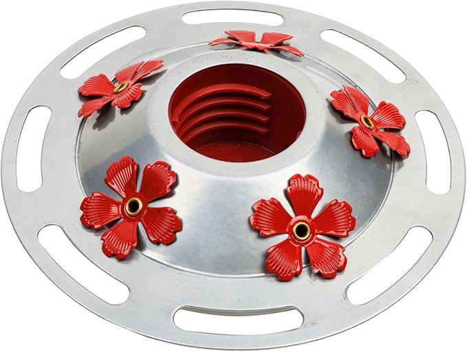 WOSIBO Hummingbird Feeder Replacement Bottom Base Replacement Part Includes Red Plastic Base Metal Top and Brushes (Silver-2)
