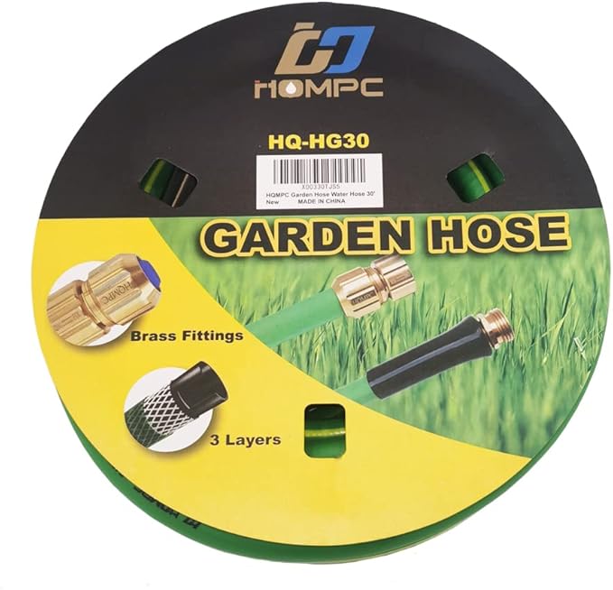 HQMPC Garden Hose Garden Water Hose 5/8"ID 30 ft Durable PVC Non Kinking Heavy Water Hose with Brass Hose Fittings (5/8"IDx30'(30 FEET))