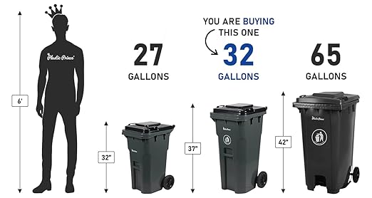 32 Gallon Trash Can with Wheels Outdoor Trash Can with Lid Heavy-Duty Rolling Trash Bin Plastic Outside Garbage Can Wheeled Gray for Home Hospitals Restaurants Offices
