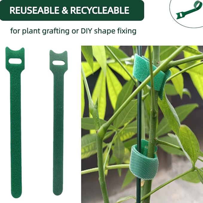 Green, Reusable, 100PCS, 6 - Inch Adjustable Anti - Slip Nylon Plant Ties & Straps Featuring Hook and Loop Fasteners - Optimal for Climbing Plants Support and Christmas Garland Ties