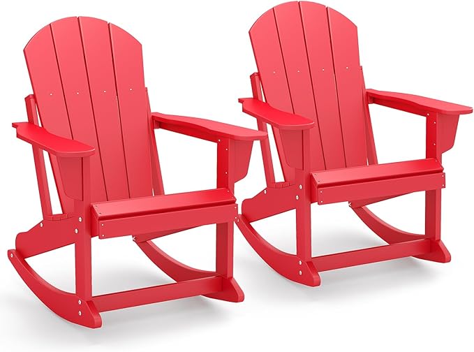 GREENVINES Adirondack Rocking Chairs Set of 2 | HDPE Plastic | Porch Rocker | Chair for Outdoor Patio Deck | All Weather | Red