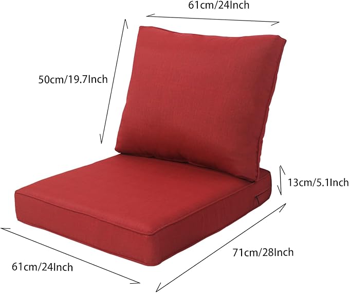 Goodgoods 24 x 28 Outdoor Patio Deep Seat Cushions 2-Pack, 1000+ Hours Fade-Resistant & Water-Resistant Outdoor Furniture Chair Cushions with 30D High-Resilience Foam for Sofa Chair, Chili