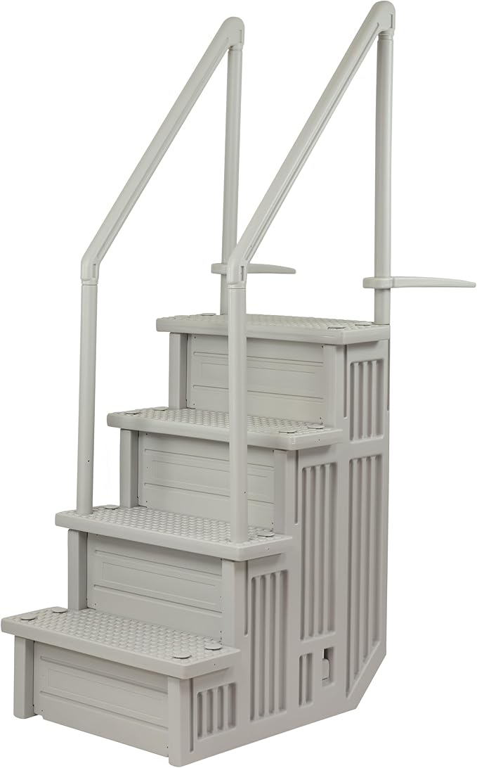 Aqua Select Anti-Slip in-Pool Steps | Cloud Grey/Grey Steps | for Above Ground Swimming Pools | Can Mount to Decks 48" to 54" H | Safety Stairs Capacity Up to 350 lbs