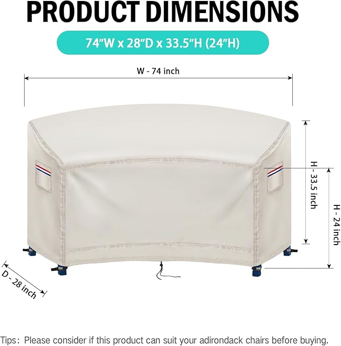 Cover for Adirondack Chair Set,Outdoor Patio Bistro Sets Covers for Balcony,Porch, Garden,Backyard,All-Weather Protector for HDPE Outdoor Table and Chairs(Only-Cover,71x28x33.5in,Beige)