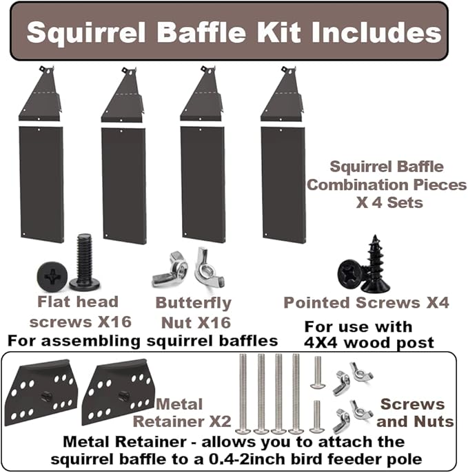 24.4Inch Metal Squirrel Baffle, Adjustable Opening Size, for Up to 4x4 Inch Wide Wooden Post, Squirrel Baffle for Bird Feeders Without Removing Bird Feeder Poles Or Shepherd's Hooks.