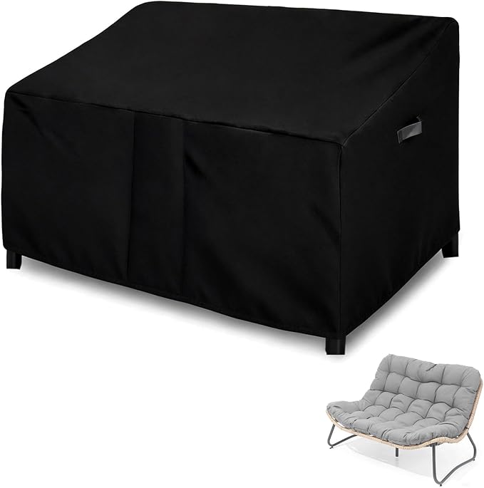 Outdoor Patio Egg Rocking Chair Cover - Waterproof, Fits Indoor Papasan Chair & Rattan Wicker Lounge Chairs for 2 Person (Black, 54x36x14/29in)