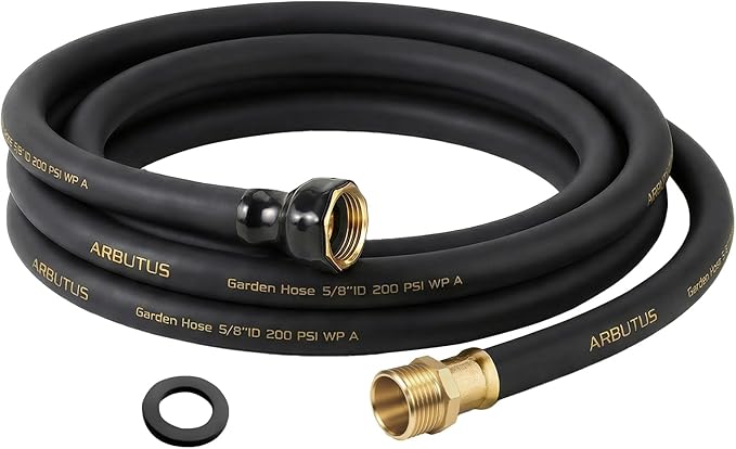 Garden Hose 5/8" x 15ft Brass Rubber Heavy Duty Water Hose 600 PSI Burst Pressure, Durable Flexible Hose for Yard, Car Wash, Pets Black