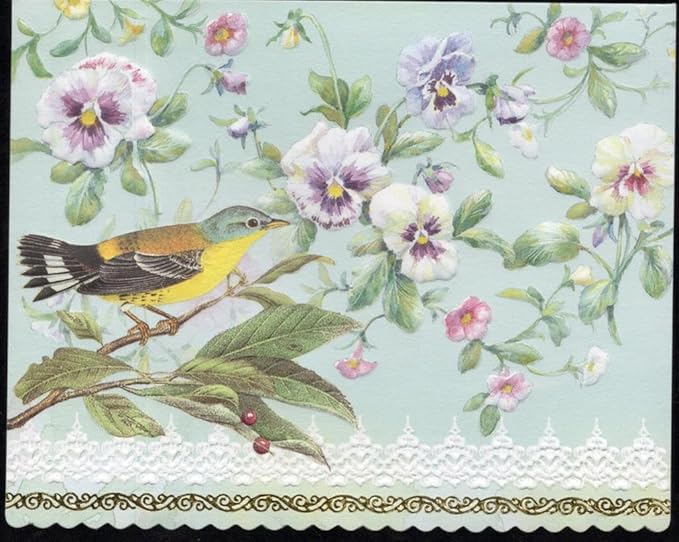 Poster Foundry Set of 3 - Pansy Flower and Warbler Bird Boxed Note Cards by Carol Wilson. 10 embossed 4x5 Die-Cut Notecards and Matching Envelopes in Decorative Gift Box with Magnetic Flap. NCP2449