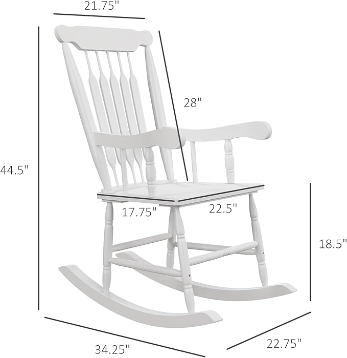 Outsunny Outdoor Wood Rocking Chairs Set of 2, 350 lbs. Porch Rockers with High Back for Garden, Patio, Balcony, White