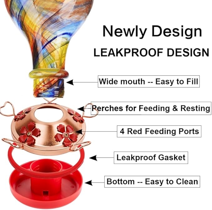 WOSIBO Hummingbird Feeder Replacement Bottom Base Replacement Part Includes Red Plastic Base Metal Top and Brushes (Copper)
