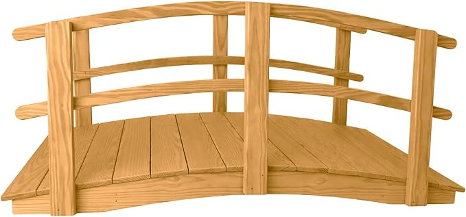 6 FT Oak Amish Made Garden Bridge with Double Rails for Walkway, Backyard Pond & Landscaping, Outdoor Wooden Footbridge for Koi Pond, Japanese Style Decorative Bridge, Made in USA