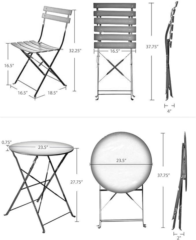 Grand patio 3-Piece Folding Bistro Set, 2 Chairs and 1 Table, Weather-Resistant Outdoor/Indoor Conversation Set for Patio, Yard, Garden-Black