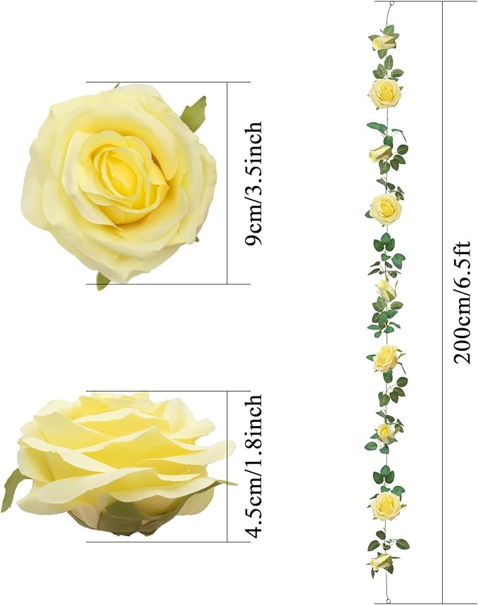 U'Artlines 5 Pack Artificial Yellow Rose Vines Floral Garlands Total 32.5 Ft Fake Vine Silk Flower Garland for Indoor Outdoor Home Wedding Arch Garden Wall Decoration(Yellow,5pcs)