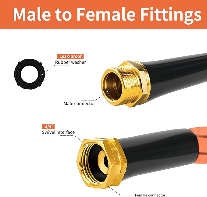 Garden Hose 75 FT,Non-Expanding,10 Functional Nozzles,Garden Hose anti-kink,Heavy Duty Flexible Water Hose 75 FT,Suitable for Outdoor,Yard, Car Washing (orange color, 75ft)