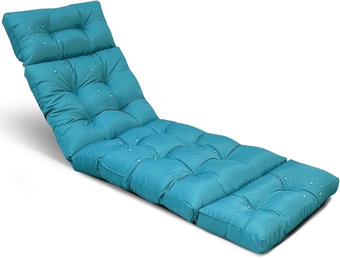 Pool Lounge Chair Cushions Waterproof Chaise Lounge Cushion 75x24x3.9 Inch Non-Slip Lounge Chaise Chair Cushions Replacement for Outdoor Furniture with Back Cover,Teal Blue