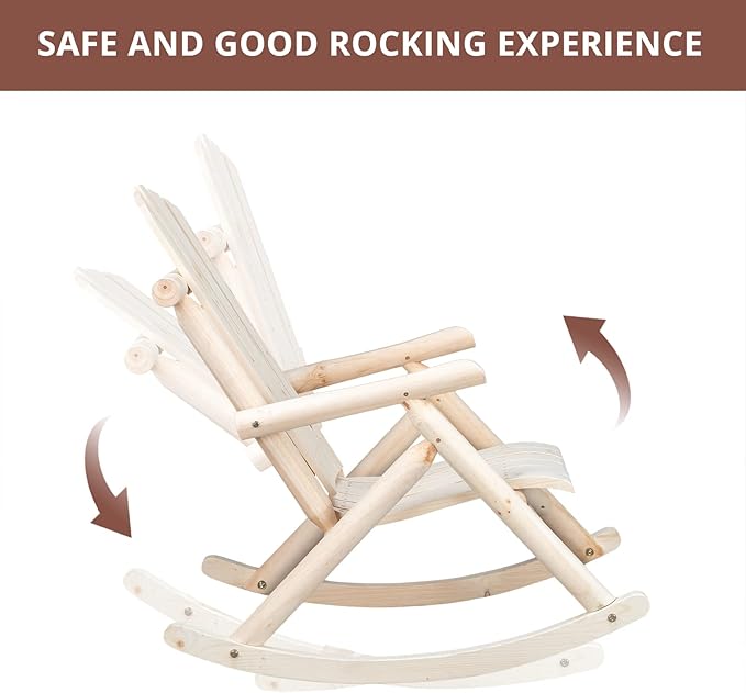 Outvita Wooden Rocking Chair Set of 2, Fir Log Adirondack Rocker, Outdoor Wood Accent Furniture Lounge Chairs for Garden Patio Backyard Porch (Natural Finish)