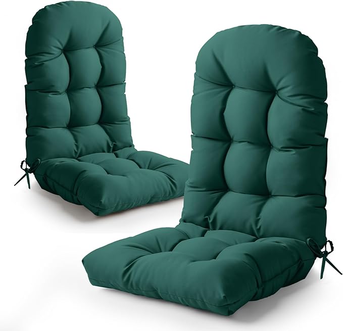 Adirondack Chair Cushion,High Back Patio Cushions with Adjustable Ties, 48.8 x 20.4 x 4.3,Waterproof Tufted Pillow,Fade Resistant Seat Rocking Chair Cushion for Indoor/Outdoor,Hunter Green,2