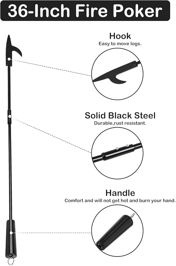 Stanbroil Fire Pit Campfire Poker, Stick 36-Inch Fireplace Poker Heavy Duty, Solid Steel Fire Pit Poker Accessories for Fireplace Camping Wood Stove Indoor and Outdoor