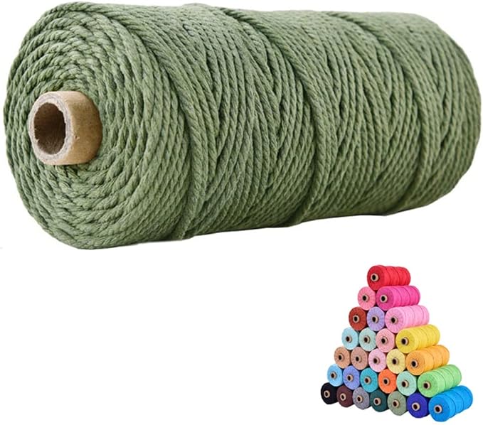 Natural Macrame Cord,3mm x109 Yard Twine String Cord Colored Cotton Rope Craft Cord for DIY Crafts Knitting Plant Hangers Christmas Wedding Décor (Army Green/Olive Green, 3mm*109yards)