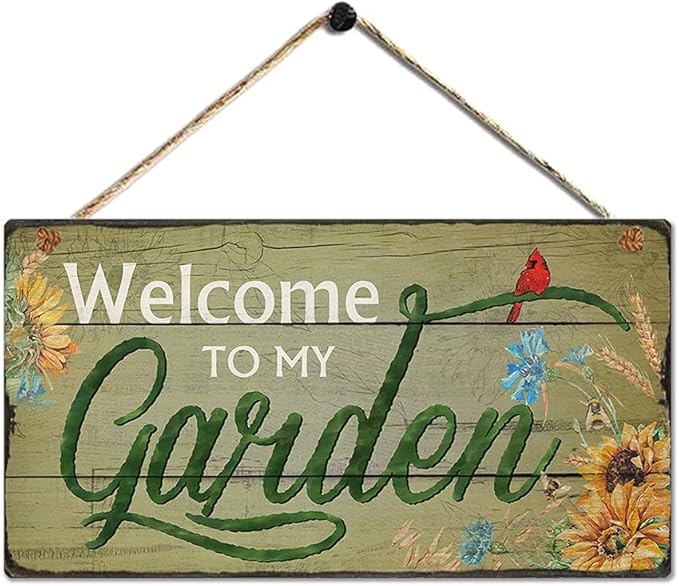 Rustic Garden Signs Vintage Welcome to My Garden Hanging Plaque Moms Dads Herb Plants Welcome Signs by 6''x11.5''