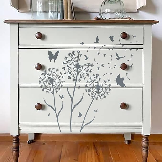 Large Flower Stencils for Painting Flower Stencils for Walls 14” Floral Stencil Dandelion Buterfly Templates for Garden Fence Wood Furniture Fabrics