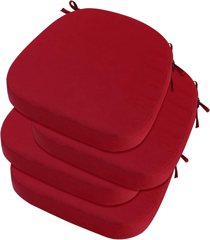 idee-home Outdoor Chair Cushions Set of 4, 19" x 19" x 3" Thick D-Shaped Patio Furniture Outdoor Seat Cushions Waterproof with Ties, Dining Pads