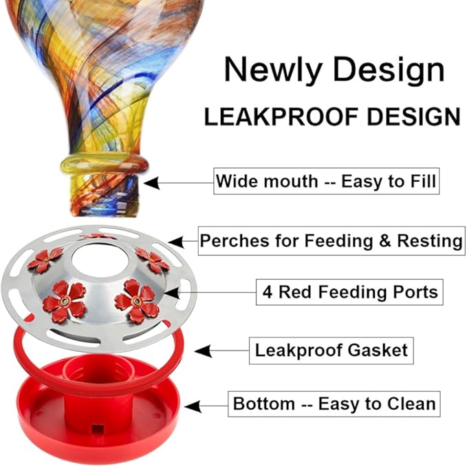 WOSIBO Hummingbird Feeder Replacement Bottom Base Replacement Part Includes Red Plastic Base Metal Top and Brushes (Silver-2)
