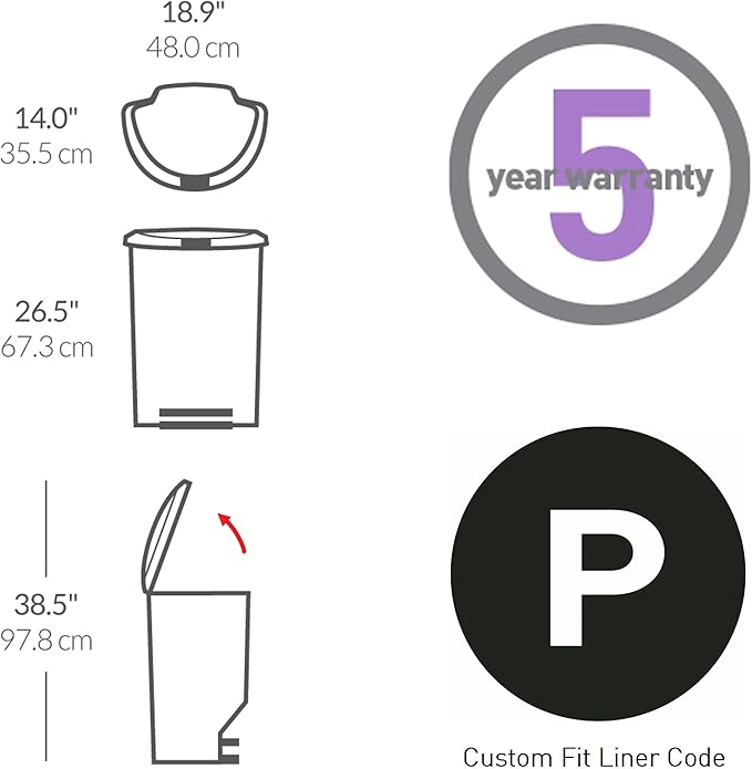 simplehuman 50 Liter Semi-Round Hands-Free Kitchen Step Soft-Close Lid Trash Can, White
